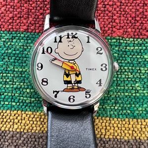 2018 Timex X Peanuts Charlie Brown watch with black leather strap